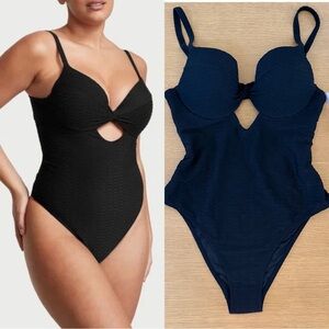 Victoria's Secret Black Textured One-Piece Swimsuit